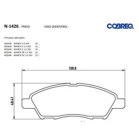 pastilha de freio para nissan march 1.0/1.6 2012 em diante / versa 1.6 2012 em diante