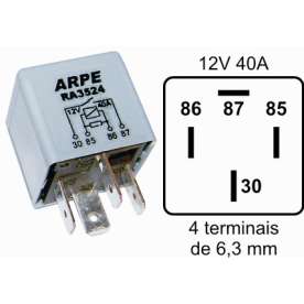 rele auxiliar para cinza (na) 12v 40a 4term 6,3mm
