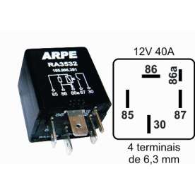 rele auxuliar duplo para preto 12v 40a 4term 6,3mm