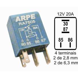 rele auxiliar mini para amarelo term fino 12v 20a 4term 2 2,8mm 2 6mm