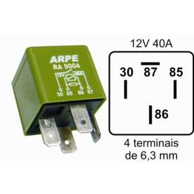 rele auxiliar para verde na 12v 40a 4term 6,3mm
