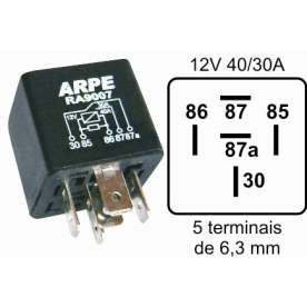 rele auxiliar reversivel para marron na/nf 12v 40/30a 5term 6,3mm