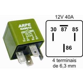 rele auxiliar para verde na 12v 40a 4term 6,3mm